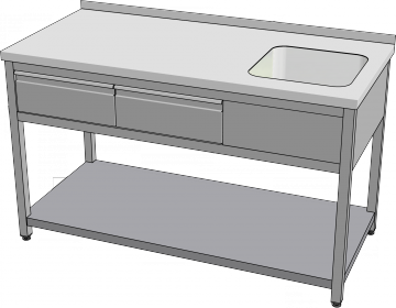 KSVOZP-2 - Mycí stůl se dvěma zásuvkami a policí